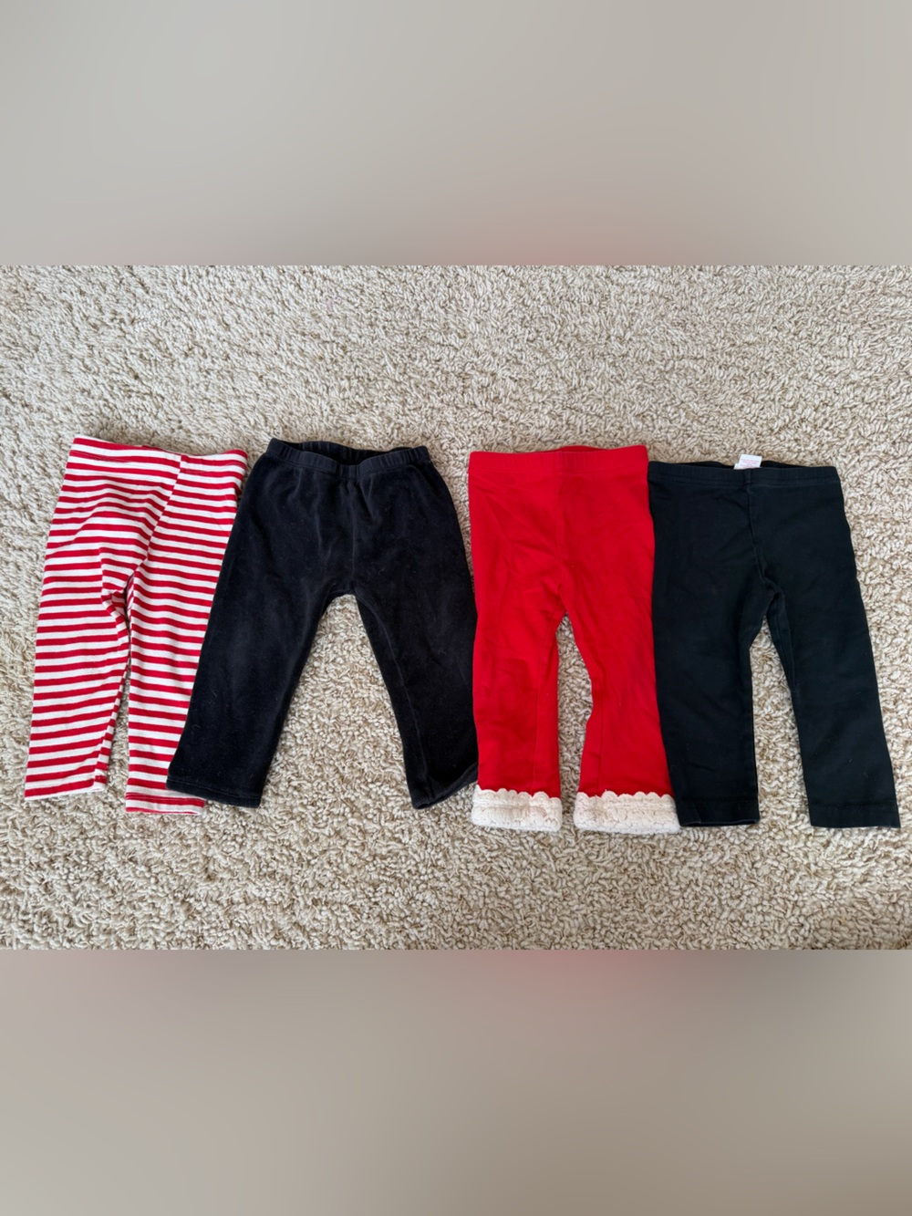 Toddler Girls Christmas Holiday Red & White Striped & Black Leggings Bundle